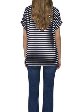T-shirt Only Moster à rayures col en V bleu marine pour femme