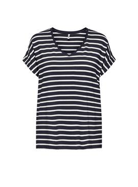 T-shirt Only Moster à rayures col en V bleu marine pour femme
