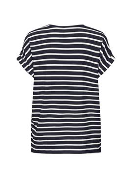 T-shirt Only Moster à rayures col en V bleu marine pour femme
