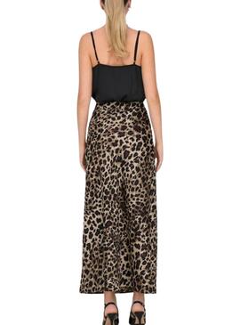 Jupe Only Chigo en satin imprimé léopard pour femme