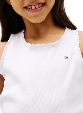 T-shirt Tommy Hilfiger Rib Lace blanc pour fille.