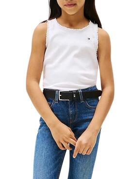 T-shirt Tommy Hilfiger Rib Lace blanc pour fille.