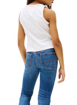 T-shirt Tommy Hilfiger Rib Lace blanc pour fille.