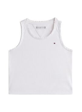 T-shirt Tommy Hilfiger Rib Lace blanc pour fille.