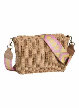 Sac Pieces Senia Cross Body en rafia rose pour femme