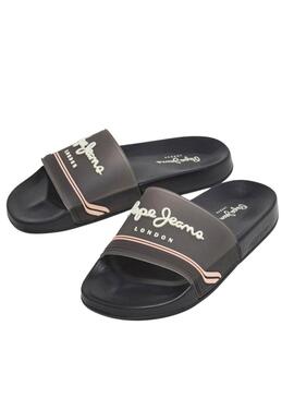 Sandales Pepe Jeans Slider noires pour femme.