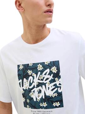 T-shirt Jack and Jones Hawaii Shape blanc pour homme