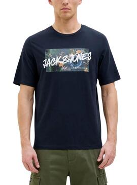 T-shirt Jack and Jones Hawaii Shape bleu marine pour homme