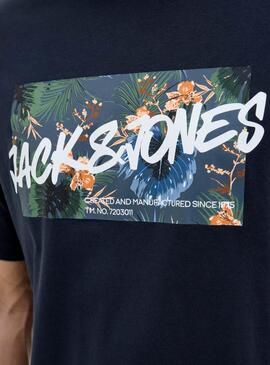 T-shirt Jack and Jones Hawaii Shape bleu marine pour homme