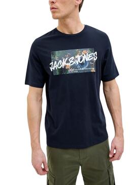 T-shirt Jack and Jones Hawaii Shape bleu marine pour homme