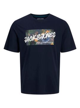 T-shirt Jack and Jones Hawaii Shape bleu marine pour homme
