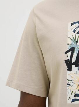 T-shirt Jack and Jones Hawaii Shape beige pour homme