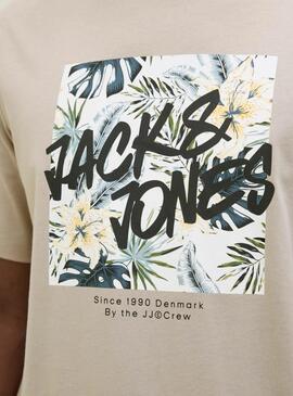 T-shirt Jack and Jones Hawaii Shape beige pour homme