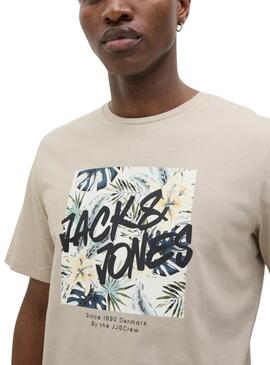 T-shirt Jack and Jones Hawaii Shape beige pour homme