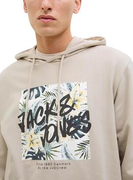 Sweatshirt Jack and Jones Hawaii Shape beige pour homme