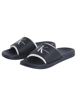 Tongs Calvin Klein Jeans Slide Monogram noir pour homme