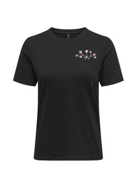 T-shirt Only Polly à poche avec des fleurs noires pour femme