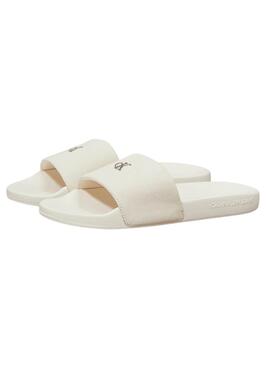 Tongs Calvin Klein monogramme beige pour femme
