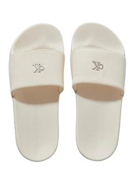 Tongs Calvin Klein monogramme beige pour femme