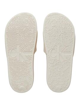 Tongs Calvin Klein monogramme beige pour femme