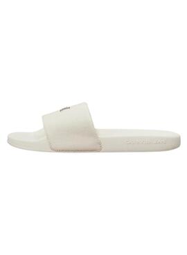 Tongs Calvin Klein monogramme beige pour femme