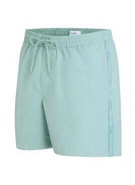 Maillot de bain Calvin Klein logo tape turquoise pour homme.
