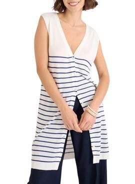 Gilet long Naf Naf à rayures marin pour femme