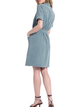 Robe courte Naf Naf vert sable pour femme.
