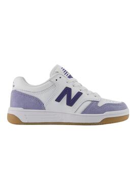 Chaussures New Balance PSB480 blanches et mauves pour enfants.