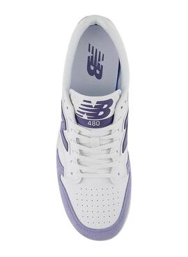 Sneakers New Balance BB480 blanc et mauve pour homme.