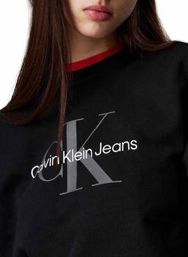 Sweatshirt Calvin Klein monologue relaxed noir pour femme.