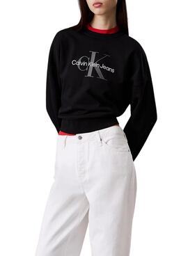 Sweatshirt Calvin Klein monologue relaxed noir pour femme.