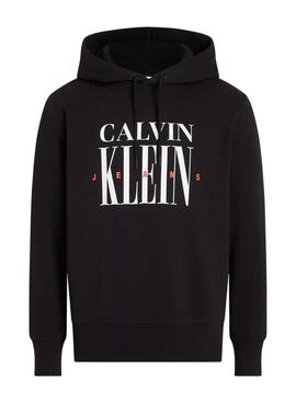 Sweatshirt Calvin Klein Logo Serif noir à capuche pour homme