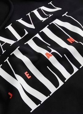 Sweatshirt Calvin Klein Logo Serif noir à capuche pour homme