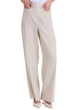 Pantalon Naf Naf à rayures diplomatiques beige pour femme