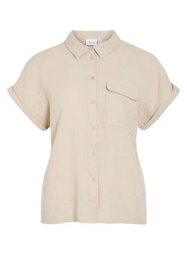 Chemise Vila Vilania à manches courtes pour femme en couleur marron clair