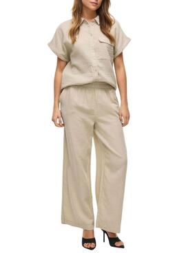 Chemise Vila Vilania à manches courtes pour femme en couleur marron clair