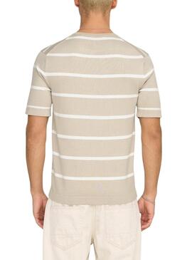 T-shirt Only and Sons Wyler à rayures beige pour homme