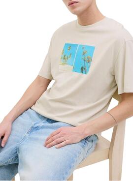 T-shirt Jack and Jones Porto beige pour homme