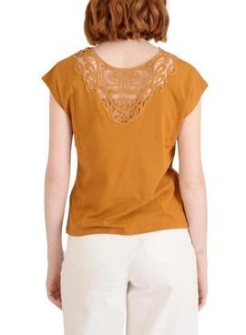 T-shirt Naf Naf en dentelle orange pour femme