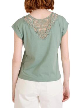 T-shirt Naf Naf en dentelle verte pour femme