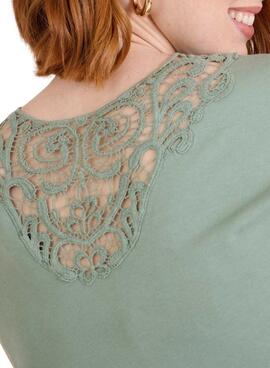 T-shirt Naf Naf en dentelle verte pour femme