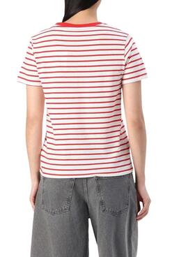 T-shirt Pepe Jeans Elba rouge et blanc pour femme