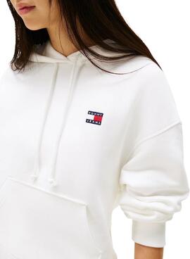 Sweat à capuche Tommy Jeans Badge blanc pour femme