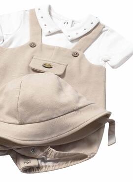 Grenouillère, salopette et bonnet beige Mayoral pour bébé