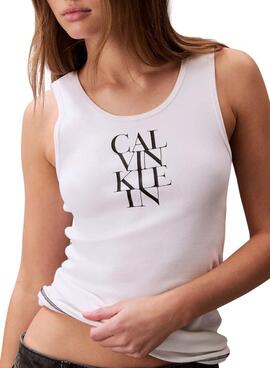T-shirt Calvin Klein Jeans Rib blanc pour femme.