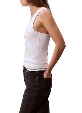 T-shirt Calvin Klein Jeans Rib blanc pour femme.
