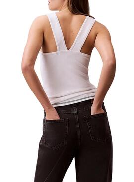 T-shirt Calvin Klein Jeans Rib blanc pour femme.