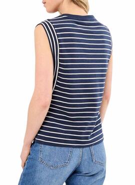 T-shirt Vila Viveriana bleu marine et blanc pour femme.