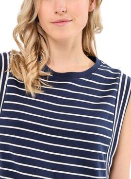 T-shirt Vila Viveriana bleu marine et blanc pour femme.